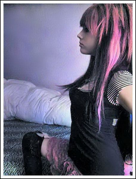 Emo long hair secretary